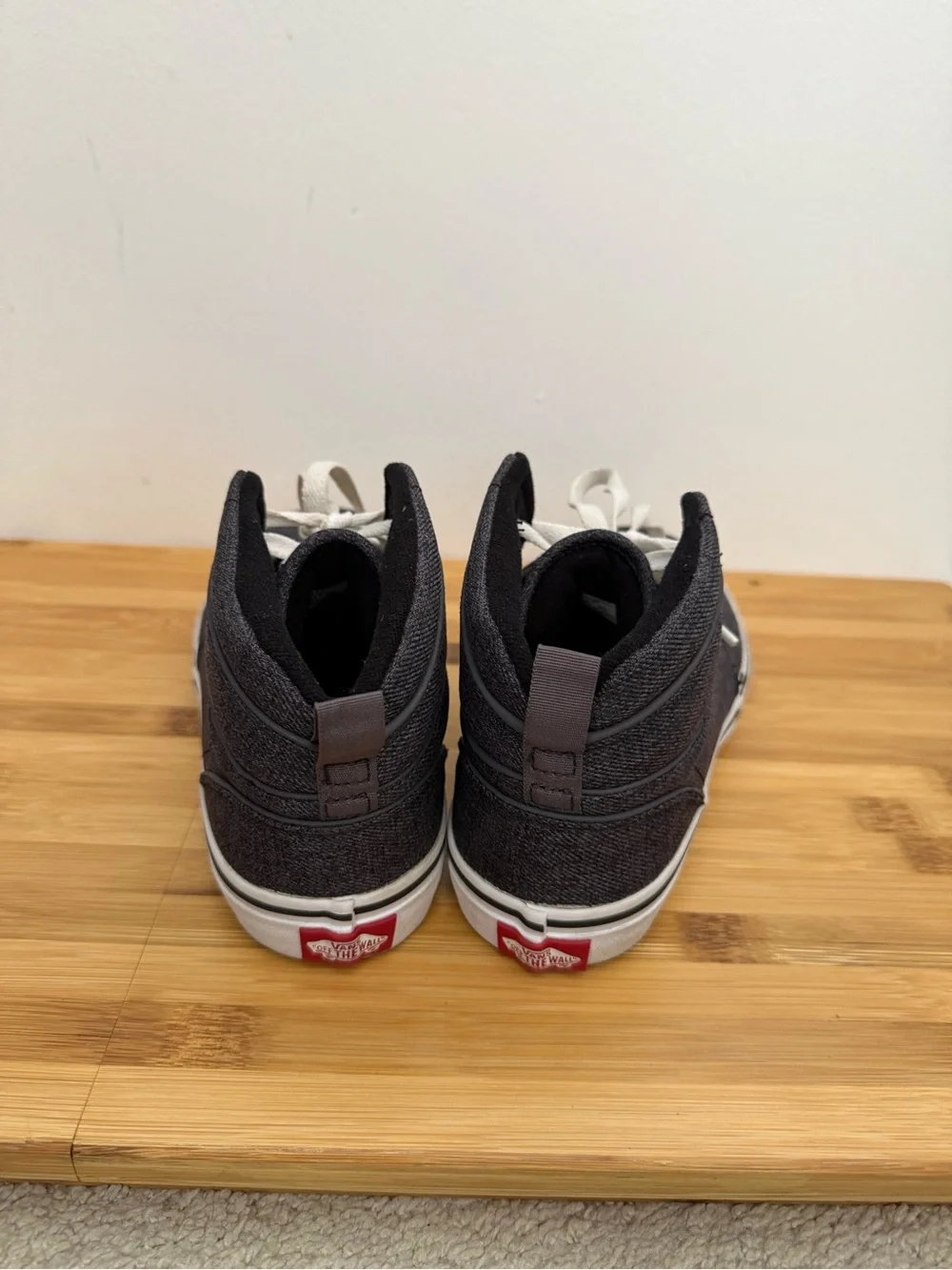 Boys Vans Dark Gray Mid-Top Canvas Sneakers with White Laces